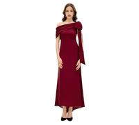 BABEYOND Robe de cocktail longue pour femme - Avec nœud - Élégante - Robe de soirée sexy moulante - Pour fête, mariage, rouge bordeaux, L