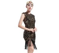 BABEYOND Robe Flapper Charleston Vintage Robe de Bal Robe de soirée Robe de Cocktail Paillettes Femme pour Années 20 Gatsby Le Magnifique (Noir et Doré, XS)