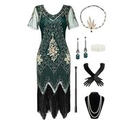 BABEYOND Robe garçonne à manches courtes années 1920 pour femme - Style Gatsby, Vert foncé 2, XXXL