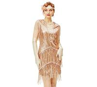 BABEYOND Robe garçonne des années 1920 à franges longues à franges Gatsby rugissantes à paillettes et perles vintage Art déco