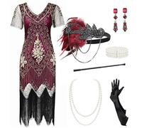 BABEYOND Robe garçonne des années 1920 à manches courtes pour femme - Robe de soirée à thème Gatsby - Rouge doré