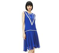 BABEYOND Robe inspirée des années 1920 - Robe à Gousset - Taille Basse - sans Manches - en Mousseline de Soie - pour Femme, Bleu, Taille M