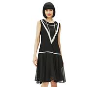 BABEYOND Robe inspirée des années 1920 - Robe à Gousset - Taille Basse - sans Manches - en Mousseline de Soie - pour Femme, Noir, Taille L