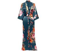 BABEYOND Robe kimono longue en satin soyeux et léger pour demoiselle d'honneur, mariage, enterrement de vie de jeune fille, vert foncé, taille unique