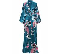 BABEYOND Robe Longue Satin Femme Robe de Chambre Paon Femme Longue Kimono Femme Nuit Chemise de Nuit Longue Satin Soirée Pyjama 53"/135cm (Turquoise)