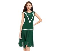 BABEYOND Robe pour femme inspirée des années 1920, style garçonne, taille basse, sans manches, en mousseline de soie, vert, Taille XL