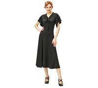 BABEYOND Robe Vintage années 1920 à Volants pour Femme, Noir, Taille L
