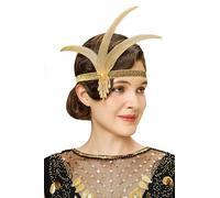BABEYOND Serre-tête à plumes Flapper années 1920 Bandeau vintage années 1920 Serre-tête Flapper perlé Accessoires de costume Great Gatsby, Doré