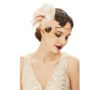 BABEYOND Serre-tête pour femme - Plume de paon - Barrette à cheveux Gatsby - Costume de carnaval - Accessoires de cheveux - Champagne