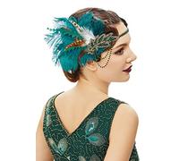 BABEYOND Serre-tête pour femme - Plume de paon - Gatsby - Accessoire de cheveux - Vert foncé