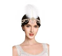 BABEYOND Serre-tête style années 1920-1920-1920, postiche vintage à plumes avec strass, coiffe Gatsby rugissante pour femme (doré)