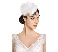 BABEYOND Serre-tête style années 1920, bandeau à plumes avec pompons en strass, accessoire de costume Gatsby des années 20 rugissantes