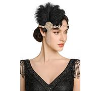 BABEYOND Serre-tête style années 1920, bandeau à plumes avec pompons en strass, accessoire de costume Gatsby des années 20 rugissantes