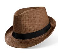 BABEYOND Straw Felt Fedora Hat for Men, 1920s Panama Trilby Hat, Short Brim Summer Sun Cap with Ribbon