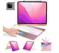 BABG Étui avec clavier pour iPad Air 13" (M3/M2) et iPad Pro 13(M5/M4), iPad Pro 12,9 (6e/5e/4e/3e génération) avec clavier, rotation à 360°, pavé, rétroéclairé, charge crayon - Rose clair