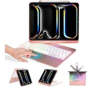 BABG Étui avec clavier pour iPad Air 13" (M3/M2) et iPad Pro 13(M5/M4), iPad Pro 12,9 (6e/5e/4e/3e génération) avec clavier, rotation à 360°, pavé, rétroéclairé, charge crayon - Rose clair