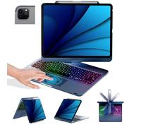 BABG Étui clavier pour iPad Air 13", compatible avec iPad Pro 13" M4 2024 et iPad 12,9" 6e/5e/4e/3e génération, multi-toupad, rotation à 360°, rétroéclairé, sans fil, recharge crayon - Bleu marine
