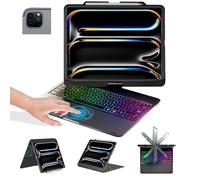 BABG Étui clavier pour iPad Air 13", iPad Pro 13" et iPad 12,9" 6e/5e/4e/3e génération, multi-toupad, rotatif à 360°, rétroéclairé - Noir