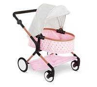 Babi - Poussette Double - Poussette Double pour poupée - Rose pâle et Mini-étoiles dorées - Auvent Pliable, Roues pivotantes, Panier de Rangement - Chariot pour poupées Jumelles de 36 cm - 3 Ans et +