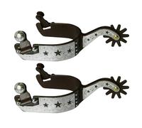 BABIBAOBEI 1 paire d'éperons de style western en bronze antique avec motifs gravés en forme d'étoile et soleil pour hommes équestres