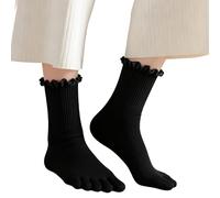 BABIBAOBEI Chaussettes élégantes en mélange de polyester à cinq orteils avec bordure à volants, résistantes à la transpiration séparées pour les entraînements et les voyages Polyester respirant, Noir