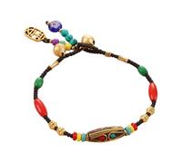 BABIBAOBEI Perles tibétaines traditionnelles fabriquées à la main combinant des pierres turquoises et du cuivre pour un accessoire élégant cordon ciré, taille unique, Comme décrit