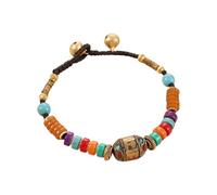 BABIBAOBEI Perles tibétaines traditionnelles fabriquées à la main combinant des pierres turquoises et du cuivre pour un accessoire élégant cordon ciré, taille unique, Comme décrit