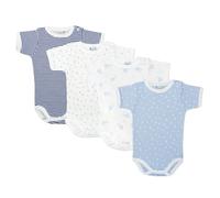BABIDU | Lot de 4 Bodies Bébé Manches Courtes Encolure Américaine - 100% Coton, Doux et Respirant - Mixte Garçon et Fille, Facile à Enfiler, Fabriqué en Europe