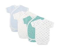 BABIDU | Lot de 4 Bodies Croisés Bébé Manches Courtes - 100% Coton, Doux et Respirant - Trousseau de Naissance Mixte Garçon et Fille, Fabriqué en Europe