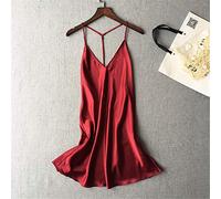 BABIFIS Dames Sexy Soie Satin Robe de Nuit sans Manches Chemises de Nuit col en V Chemise de Nuit été Chemise de Nuit en Dentelle Robe de Nuit Vêtements de Nuit B M