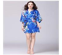 BABIFIS Robes d'été pour Les Femmes Robes de Kimono en Satin pour Les mariées Impression Paon Dames vêtements de Nuit, Plus la Taille Lingerie Robe B L