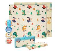 Babify Dino Tapis de jeu pour bébé en mousse épaisse, tapis de jeu rembourré doux non toxique sans BPA, tapis de jeu réversible antidérapant pour bébé, tapis d'activité en mousse facile à nettoyer