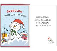 Bablira Carte de Noël pour petit-fils, joli bonhomme de neige avec message d'amour de la part des grands-parents, carte de Noël festive avec message sincère pour petit-fils