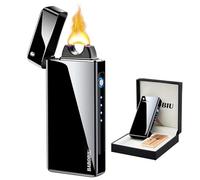 BABOBIU Briquet Électrique Rechargeable USB - Arc Plasma Coupe-Vent Avec Projection Cool - Pour Homme, Femme, Amis (Noir Glacier)