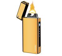BABOBIU Briquet Électrique Rechargeable USB - Plasma à Grande Flamme, Portable, Coupe-Vent, Étanche - Avec Indicateur de Batterie LED pour Hommes, Femmes, Amis (Or Glacier)