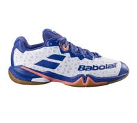 Babolat - Chaussures de Badminton Modèle Shadow 4 M, Taille 43, Couleur Blanc/Bleu Navy, Tige Ajustée, Semelle Bi- Densité, Confort Longue Durée, Respirabilité, Maintien Optimal
