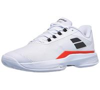 Babolat, Chaussures de Tennis Homme Jet Tere All Court, Maintien, Amorti, Technologie Active Flexion, Semelle Respirante Ortholite, Marque Française- White/Strike Red, Taille EU 44.5