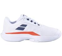 Babolat Men, Chaussures de Tennis Homme Jet Tere All Court, Maintien, Amorti, Technologie Active Flexion, Semelle Respirante Ortholite, Marque Française-White/Strike Red, Taille EU 39