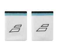 Babolat - Poignet Éponge Modèle Terry Jumbo Wristband, Blanc/Bleu, Taille Unique, Absorption Rapide de la Transpiration, Largeur : 10,5 cm, Accessoire Sportif