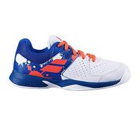 BABOLAT Pulsion Indoor JR, Chaussures de Tennis Mixte Adulte, White/Dazzling Blue, 38.5 EU