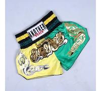 babominimer Anotherboxer Short de boxe Muay Thai unisexe pour kickboxing et entraînement, short de combat léger et respirant en polyester avec taille élastique, convient pour (vert + jaune, taille M)