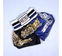 babominimer Anotherboxer Short de boxe Muay Thai unisexe pour kickboxing et entraînement, short de combat léger et respirant en polyester avec taille élastique, convient pour (noir + bleu, taille M)