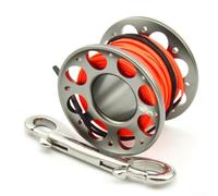 babominimer Bobine de 15 m/30 m en alliage d'aluminium avec ligne en fibre de polyester haute résistance et crochet à double extrémité en acier inoxydable 316, bobine de plongée sous-marine compacte à