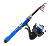 babominimer Canne à pêche télescopique en carbone portable et légère avec bobine en alliage d'aluminium et rapport de vitesse 5.2 lisse pour la pêche en eau douce ou (bleu, 1 m)