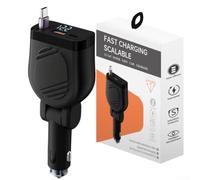babominimer Chargeur de voiture multi-ports 120 W avec câble rétractable, chargeur rapide USB 4 en 1, compatible 0, double design adapté à la plupart des véhicules, charge cinq appareils simultanément