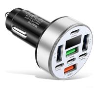 babominimer Chargeur de voiture rapide 8 en 1 40 W avec affichage numérique de la tension, 4 ports USB et 4 ports PD pour téléphone portable, ABS + alliage d'aluminium, protection contre les