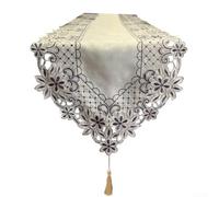 babominimer Chemin de table brodé floral en polyester avec bordure en dentelle antidérapante pour maison, restaurant, hôtel (bleu, 40 x 120 cm)