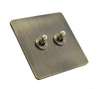 babominimer Interrupteur à bascule vintage en bronze vert 86 - Panneau en métal brossé - Pour maison européenne - 2 interrupteurs