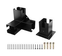 babominimer Kit de support d'angle à angle droit pour pergola en bois avec base de poteau, connecteur à 3 voies en alliage d'acier et d'aluminium pour jardin, terrasse, écran de chambre, noir (base +