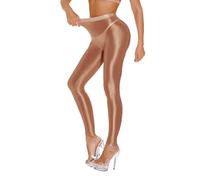 babominimer Legging en satin pour femme - Brillant et brillant - Effet mouillé - Pantalon de yoga extensible - Vêtement de danse disco en rouge violet clair - Taille M-XL (L café)